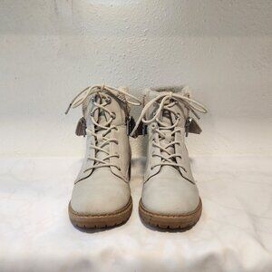 JustFab Illona Combat Boot Womens 7.5 White Faux Fir Lining Lace-Up Y2K Military